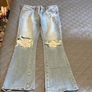 American Eagle Outfitters Light Blue Distressed Flare Jeans